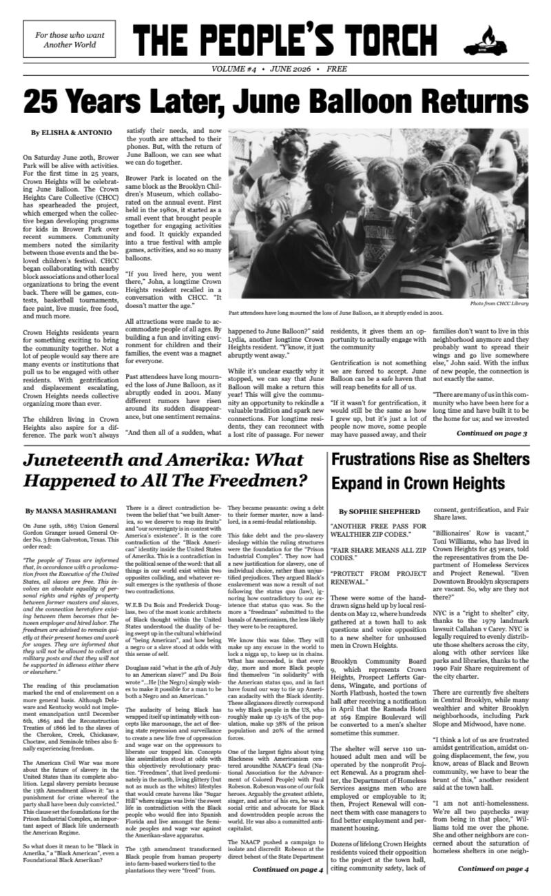 Issue 4 the front page of the June 2026 edition of the People's Torch